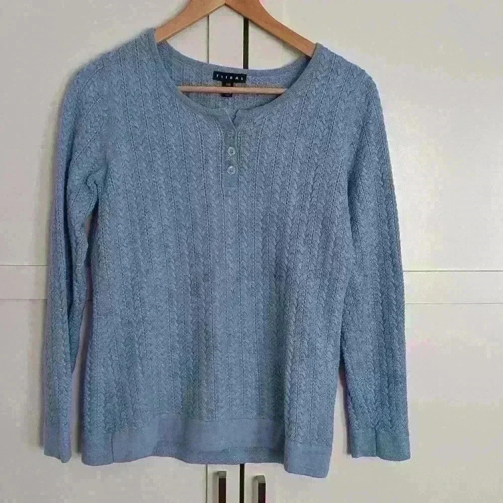 Women's Blue Metallic Knitted Tribal Sweater Medium